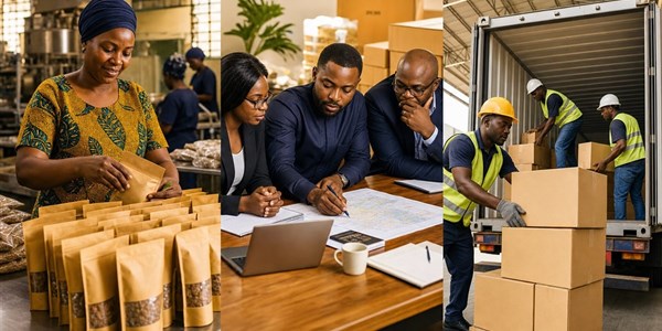 Ghanaian producers preparing goods, planning regional growth and loading exports