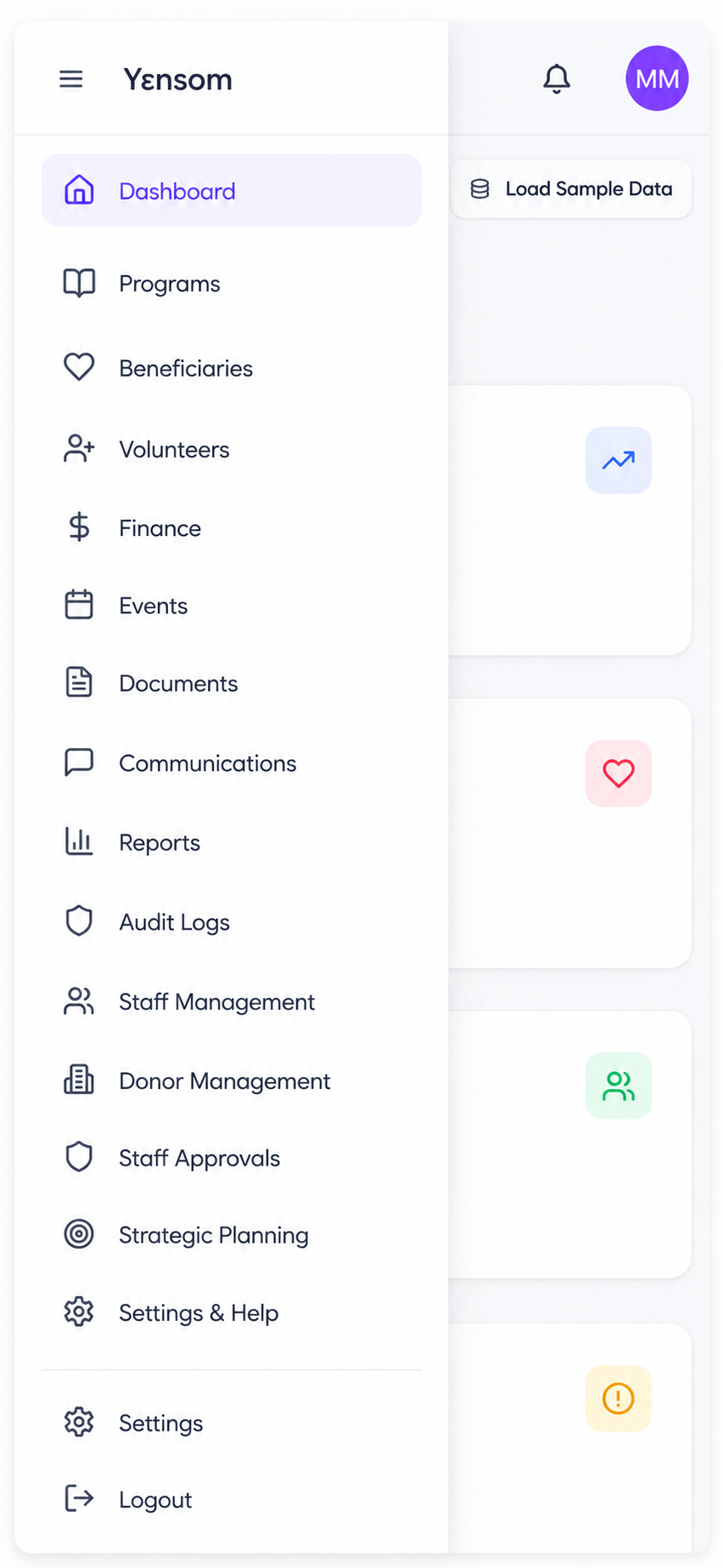 Yɛnsom NGO Management App interface